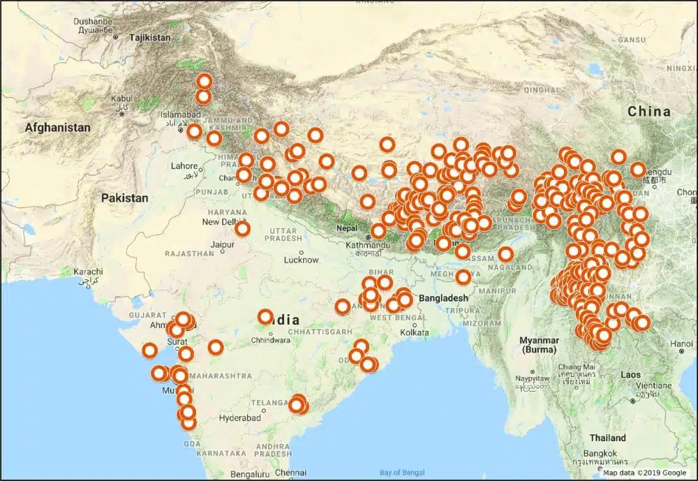 Localisation de sources chaudes en Asie du sud